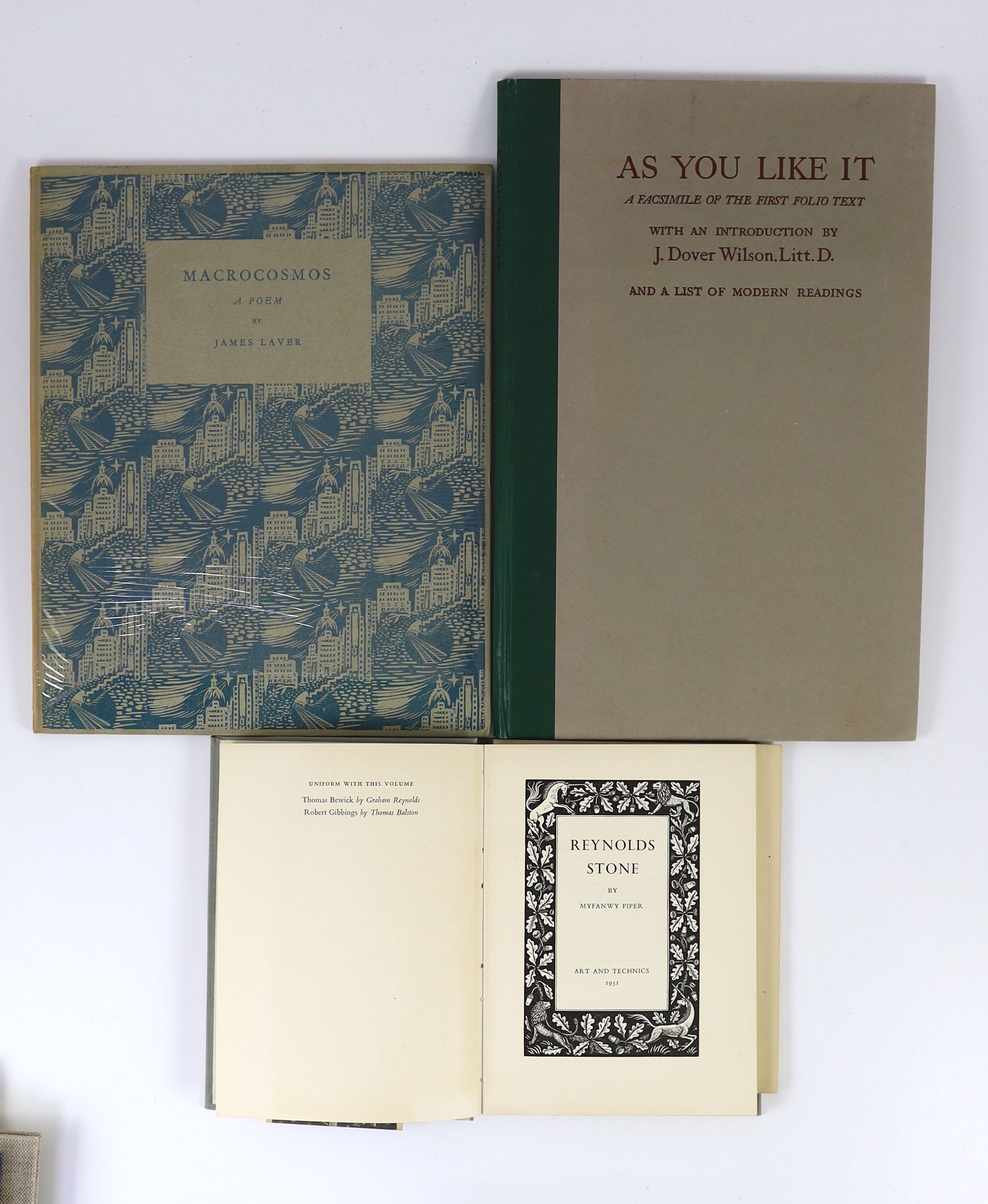 Private press and limited editions - 6 works - Laver, James - Macrocomos: A Poem, one of 775, 4to, printed paper boards, William Heinemann, London, 1929, in slip case; Shakespeare, William - As You Like It, a facsimile o